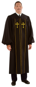 Black Clergy Pulpit Robe Pilgrim Gold Crosses