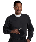 Men's Banded Collar Black Clergy Shirt with Long Sleeves