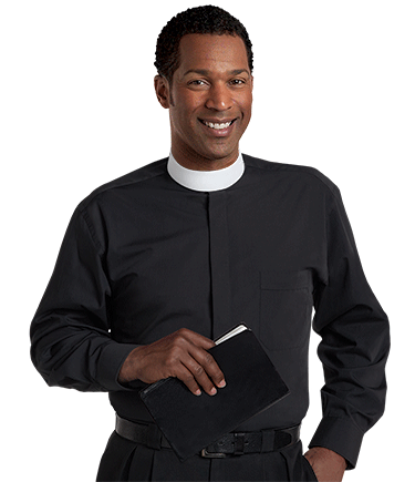 Men's Banded Collar Black Clergy Shirt with Long Sleeves