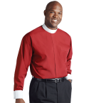 Men's Banded Collar Red Clergy Shirt with French Cuffs