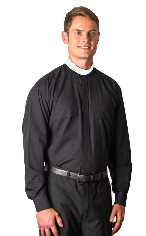 Mens Long Sleeve Neckband Collar Clergy Shirt