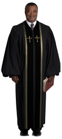 Mens Pulpit Robe Black with Gold Piping and Crosses
