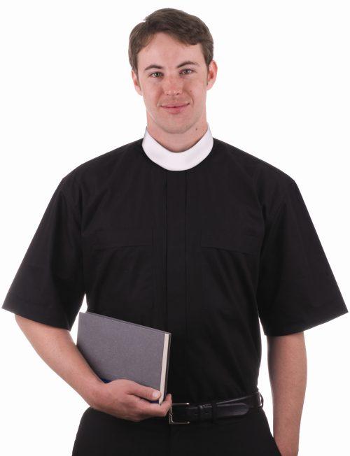 Mens Short Sleeve Neckband Collar Clergy Shirt