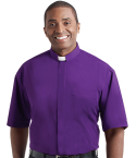 Men's Tab Collar Purple Clergy Shirt with Short Sleeves
