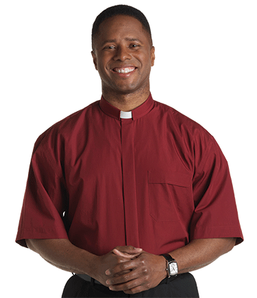 Men's Tab Collar Red Clergy Shirt with Short Sleeves