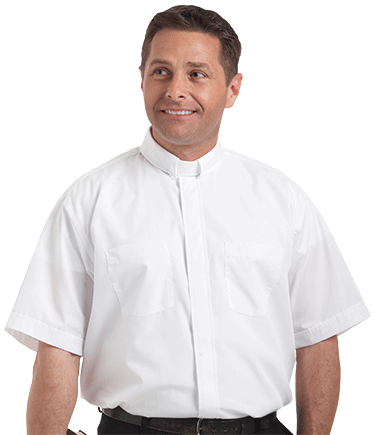 Men's Tab Collar White Clergy Shirt with Short Sleeves
