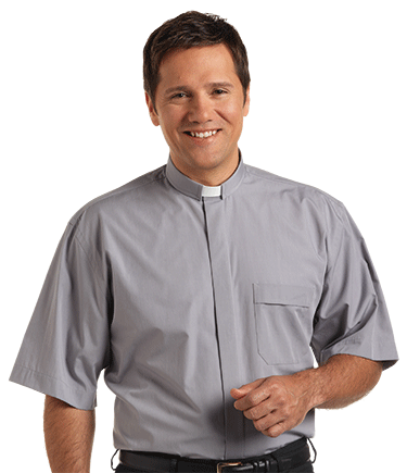 Men's Tab Collar Gray Clergy Shirt with Short Sleeves