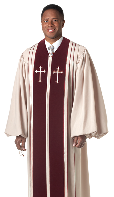 Pulpit Clergy Robe Bishop with Maroon Trim