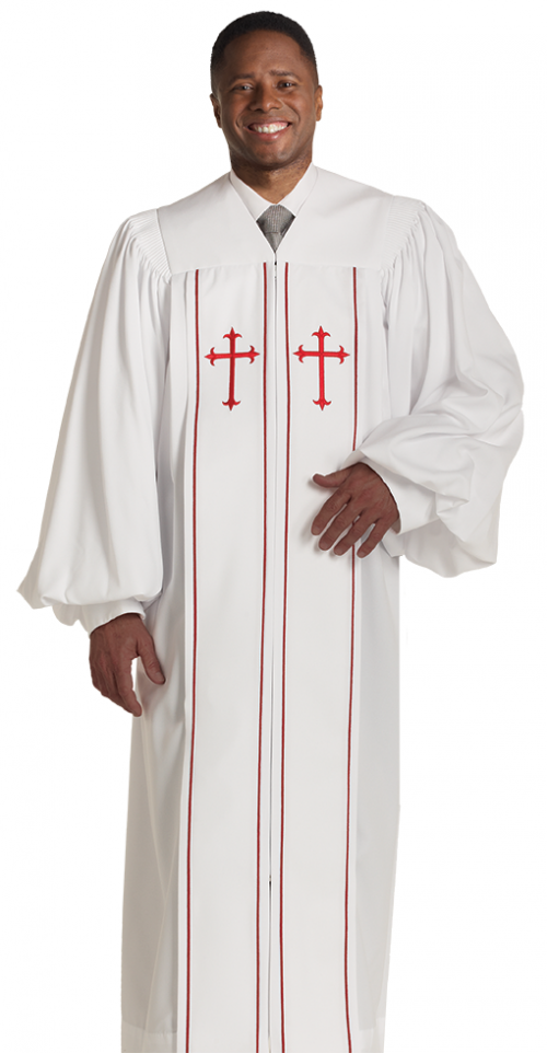 Pulpit Clergy Robe Cleric White with Red Trim