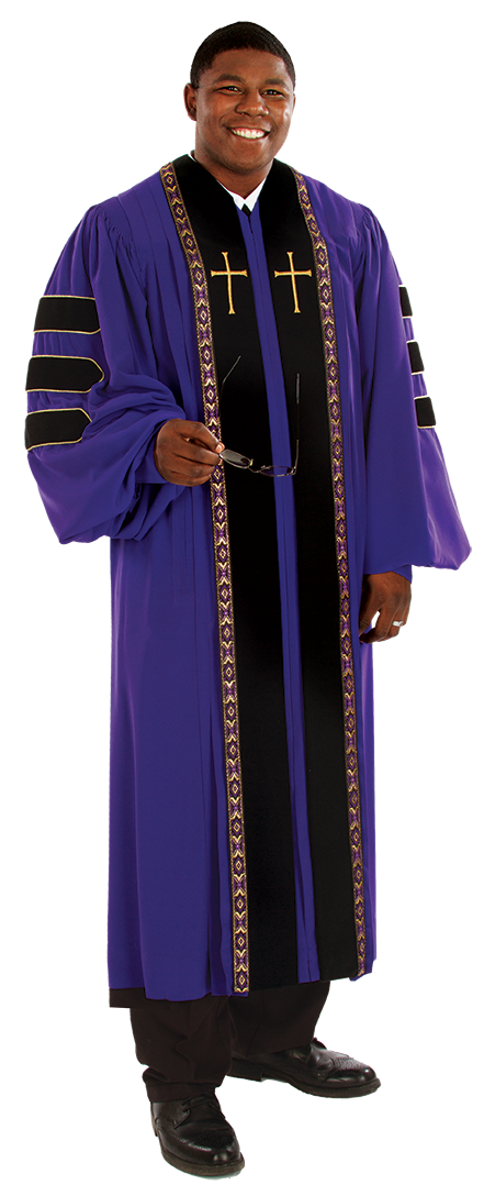 Pulpit Clergy Robe Wesley Purple with Black Doctoral Bars