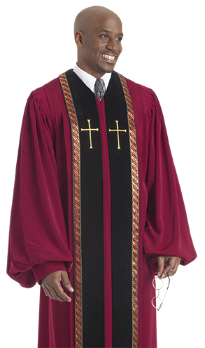 Red Pulpit Robe with Black Panels Gold Crosses