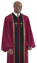 Red Pulpit Robe with Black Panels Gold Crosses