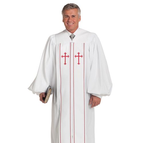 Men's White Clergy Robe with Red Trim
