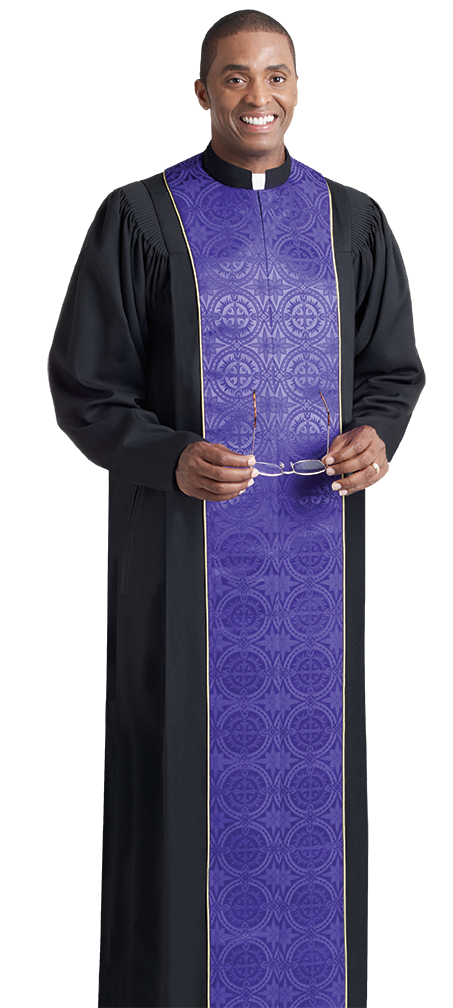 Vicar Pulpit Robe Black with Purple Panels