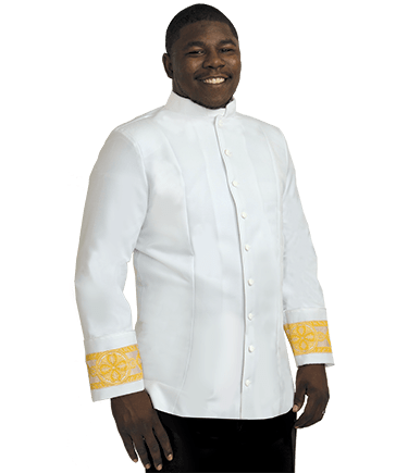 White Clergy Jacket With Gold Banding