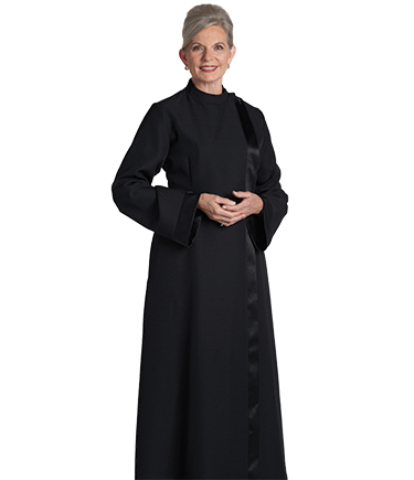 Womens Black Clergy Alb with Satin Banding
