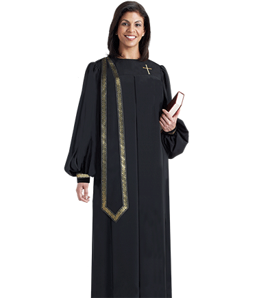 Women's Black Evangelist Clergy Robe with Stole