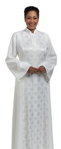 Women's Clergy Robe Abigail White with Brocade