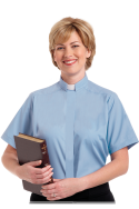 Womens Tab Collar Blue Short Sleeve Clergy Blouse