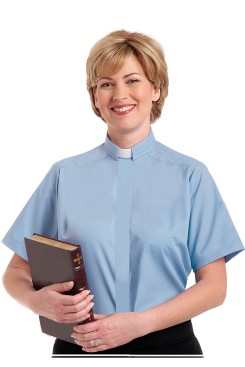 Womens Tab Collar Blue Short Sleeve Clergy Blouse