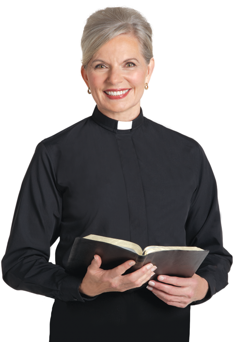Womens Tab Collar Clergy Blouse Black Long Sleeve