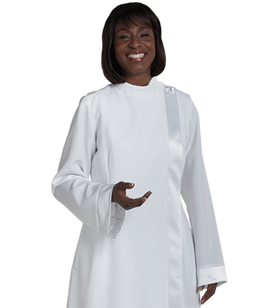 Womens White Clergy Alb with Satin Trim