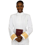 Womens White Clergy Jacket with Gold Banding