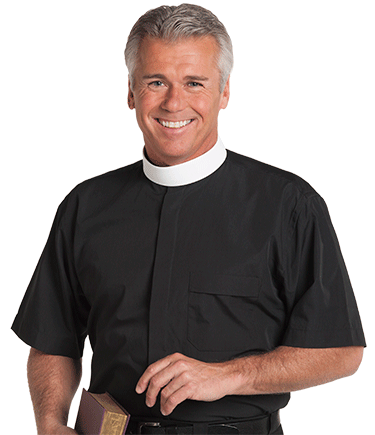Men's Neckband Collar Black Clergy Shirt with Short Sleeves