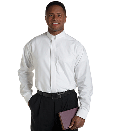 Men's Tab Collar White Clergy Shirt with Long Sleeves