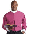 Men's Banded Collar Roman Purple Clergy Shirt with French Cuffs