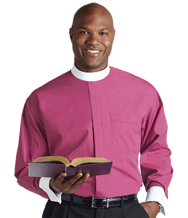 Men's Banded Collar Roman Purple Clergy Shirt with French Cuffs