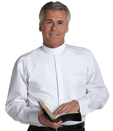 Mens Banded Collar White Clergy Shirt with Long Sleeves
