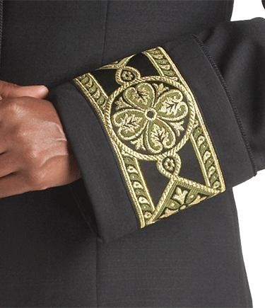 womens black clergy jacket gold banding