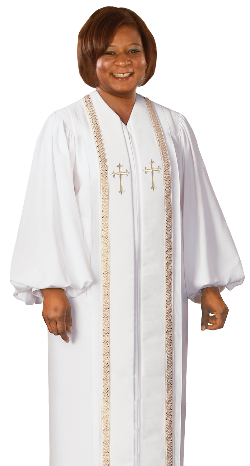Women's White Clergy Robe with Gold Trim