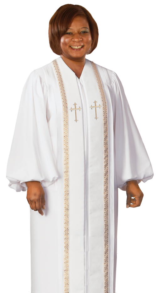 Women's White Clergy Robe with Gold Trim