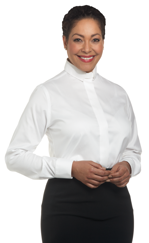 womens long sleeve white tab collar clergy blouse