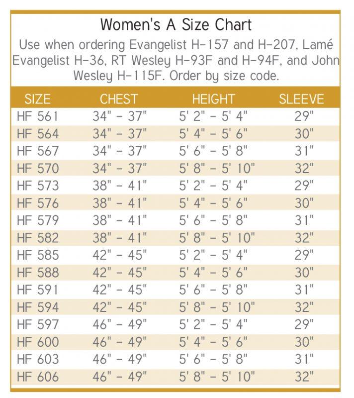 Womens Clergy Robe Size Chart