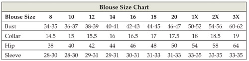 Women's Clergy Blouse Size Chart