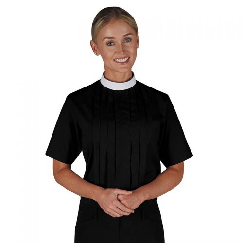 Women's Neckband Blouse - Short Sleeve Black