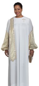 Women's Evangelist Clergy Robe White with Gold Metallic Accents