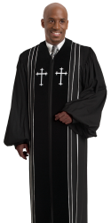 Pulpit Robe Bishop Black with Crosses and White Piping