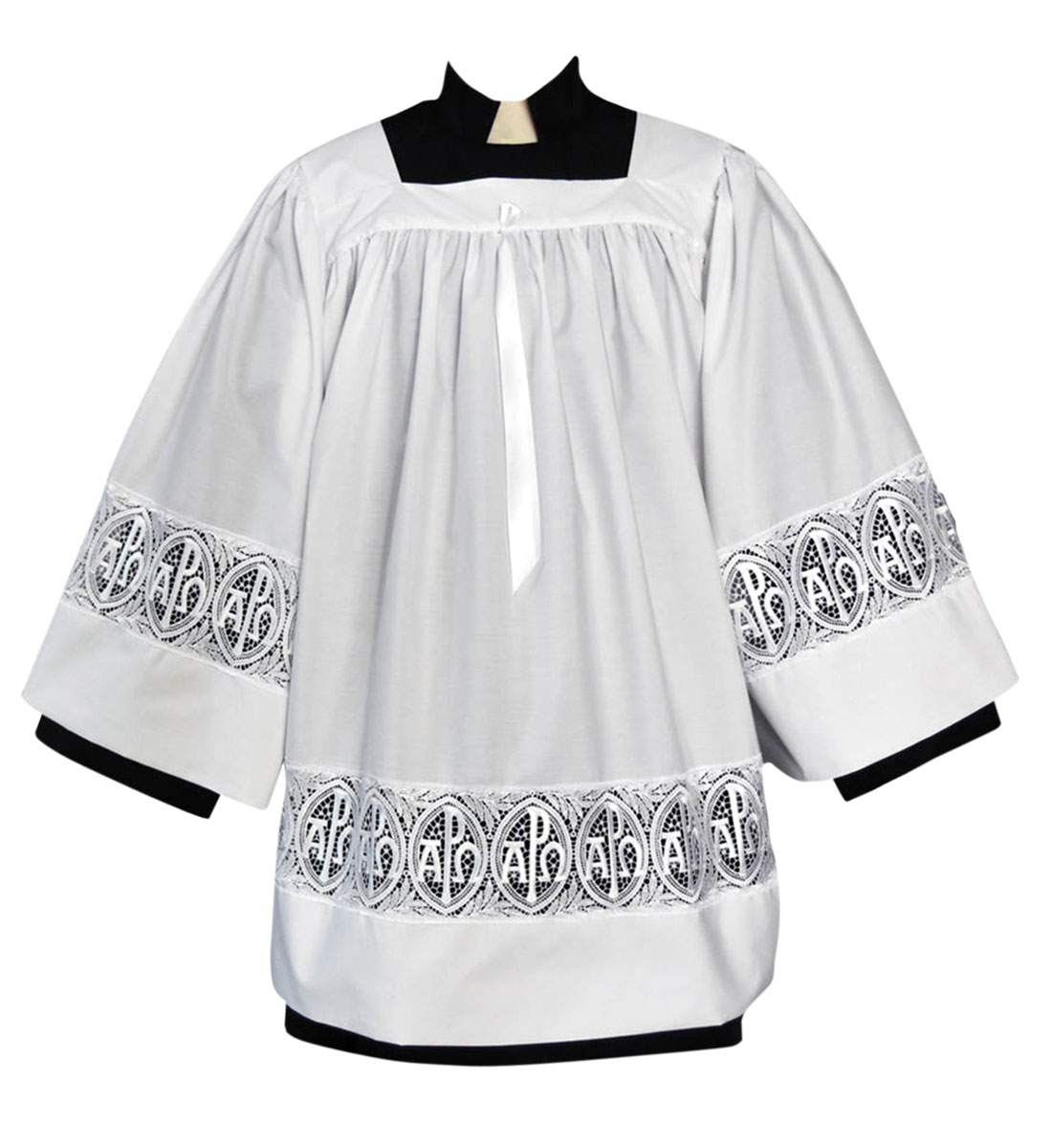 Clergy Surplice with Gold Alpha Omega Symbols - Clergy Apparel