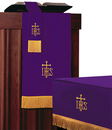Lectern Cover Purple Embroidered IHS and Halo of Rays 
