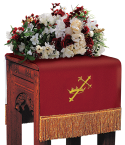 Reversible Church Flower Stand Cover Red to White Cross and Crown