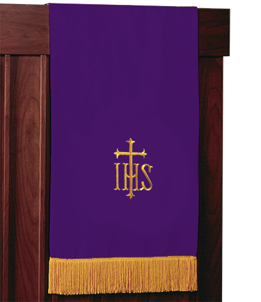 Reversible Church Lectern Pulpit Scarf Purple to Green IHS