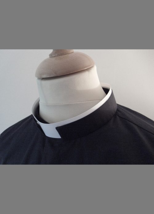 Black Clergy Shirt with Tonsure Collar 100% Cotton