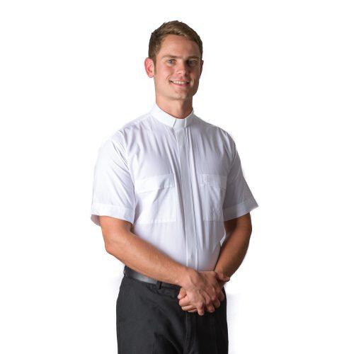 Short Sleeve Men's Tab Collar White Clergy Shirt