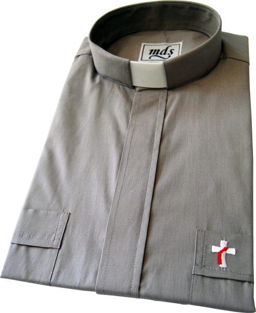 Short Sleeve Men's Grey Tab Collar Deacon Shirt