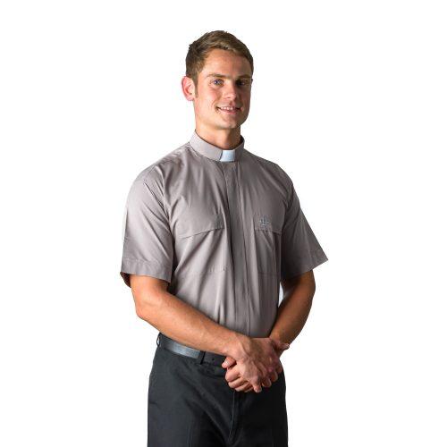 Short Sleeve Men's Tab Collar Grey Clergy Shirt
