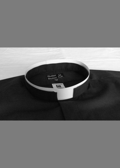 Black Clergy Shirt with Tonsure Collar Long Sleeve 100% Cotton for Men